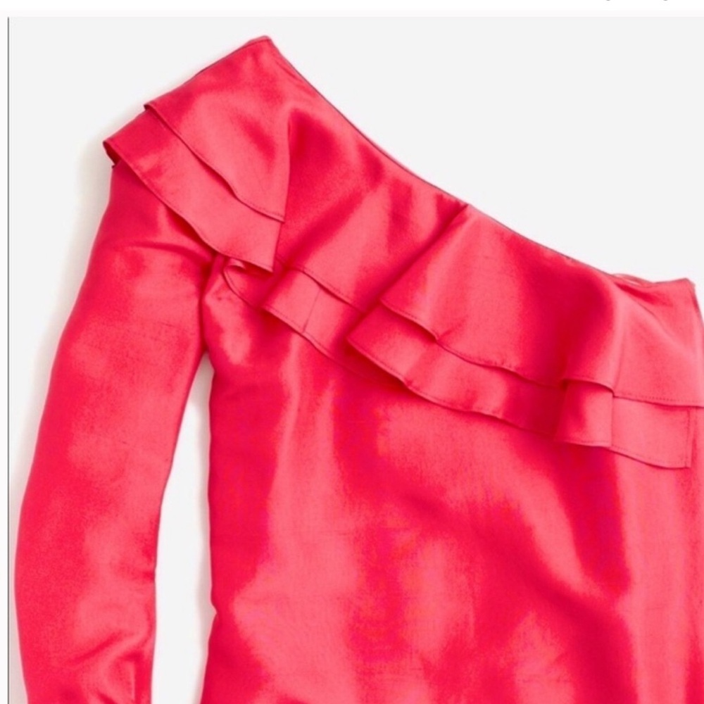 Jcrew Silk One-Shoulder Ruffle Top in bright pink